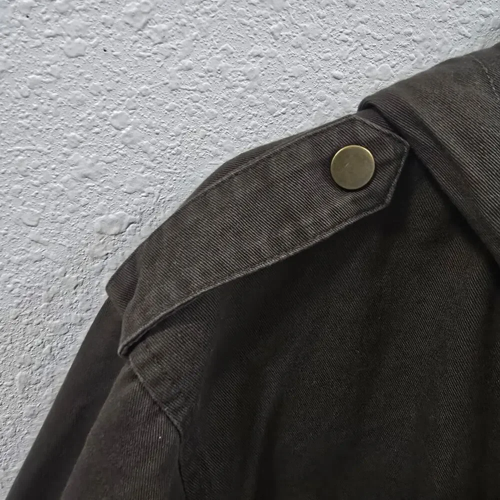 Whattry Men’s Utility Jacket XL Brown Hooded Military Field Coat Cargo Casual